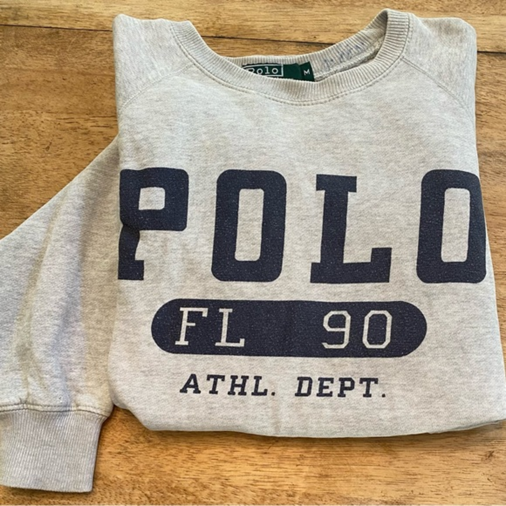 Polo by Ralph Lauren Youth Medium Gray/Navy Cotton Blend Crew Neck‎ Sweatshirt